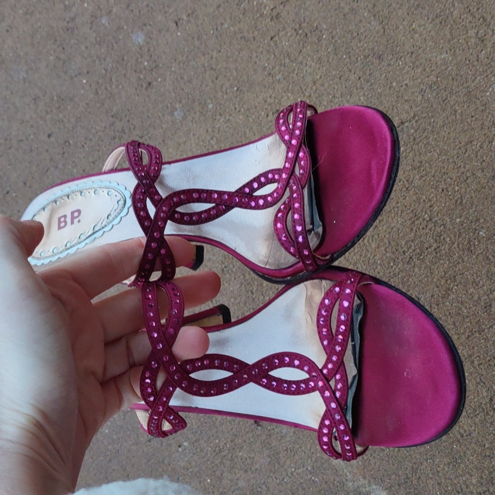 Raspberry, Fushia hot pink bling open toe heeled sandals, BP - Picture 12 of 12